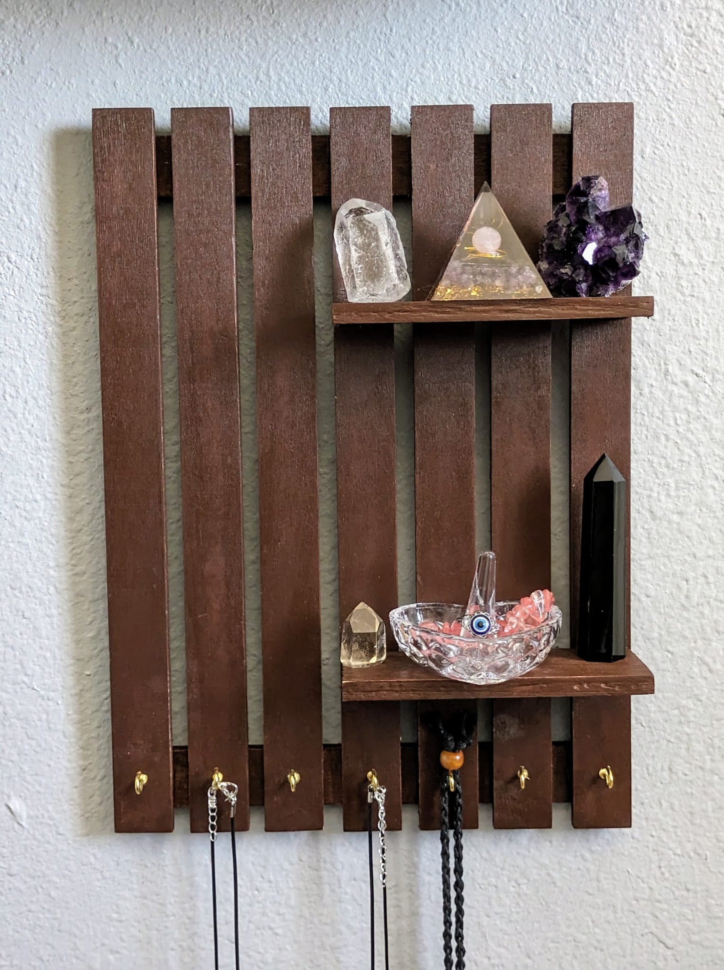 Brown Shelf with Hooks