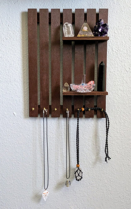 Brown Shelf with Hooks