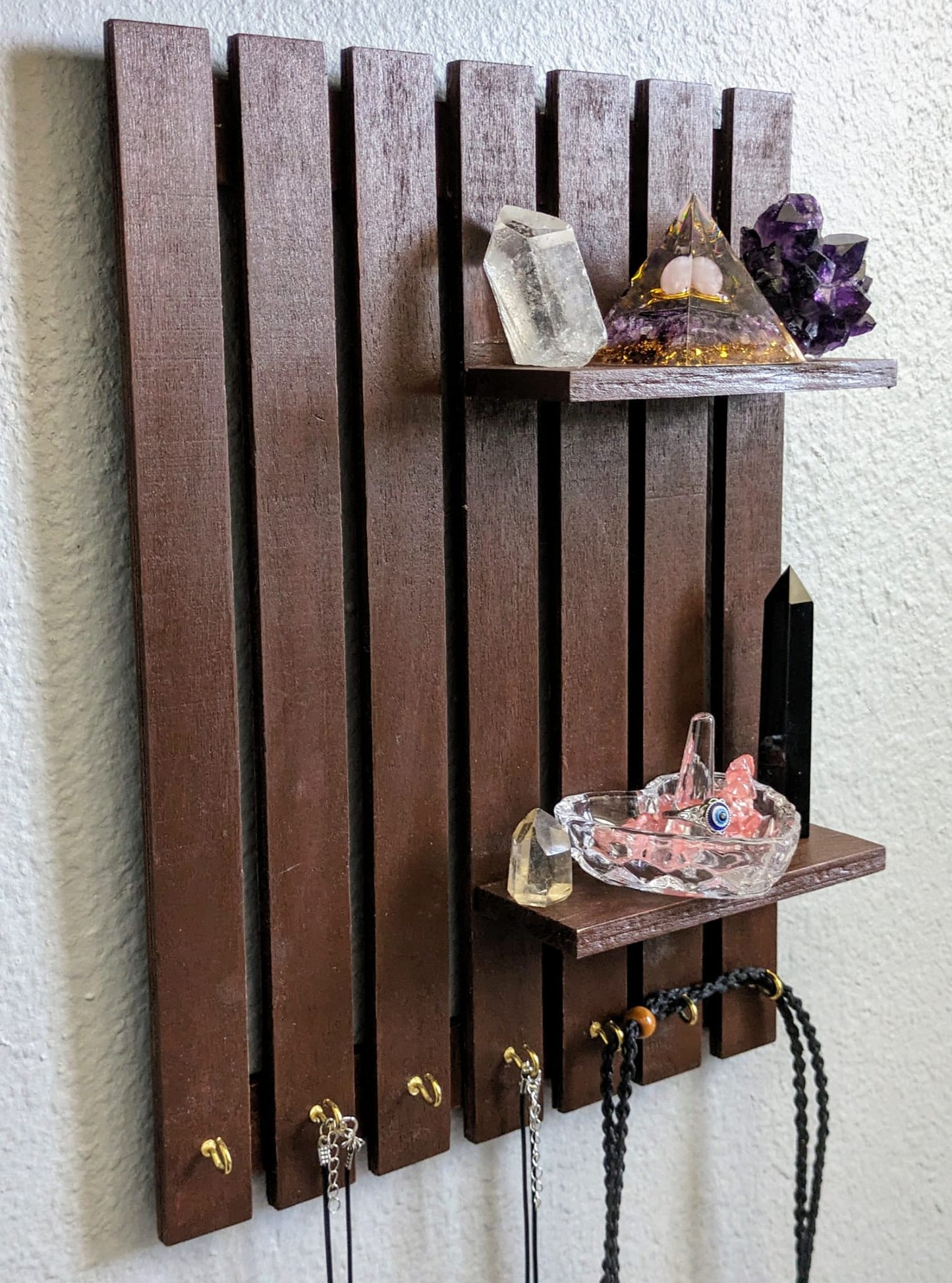 Brown Shelf with Hooks