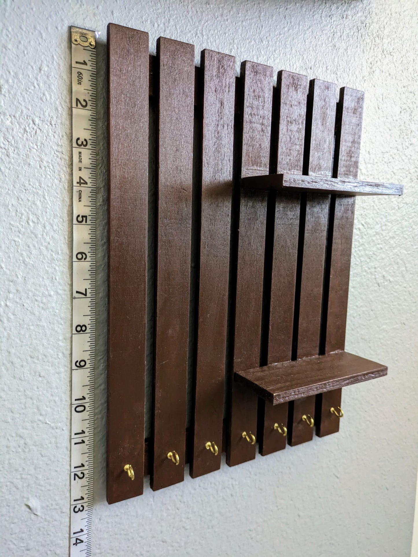 Brown Shelf with Hooks