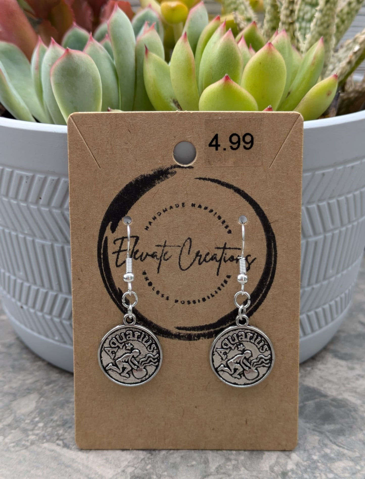 Silver Zodiac Earrings | Aquarius