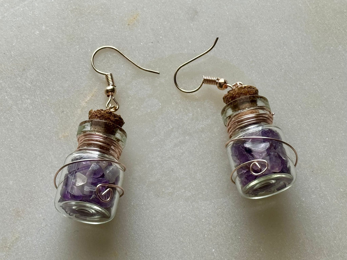 Copper Wrapped Amethyst Bottle Earrings