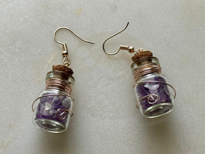 Copper Wrapped Amethyst Bottle Earrings