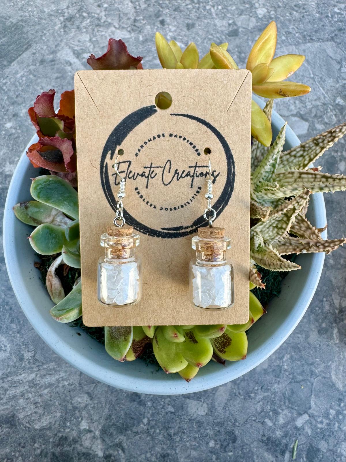 Clear Quartz Crystal Chips Bottle Earrings