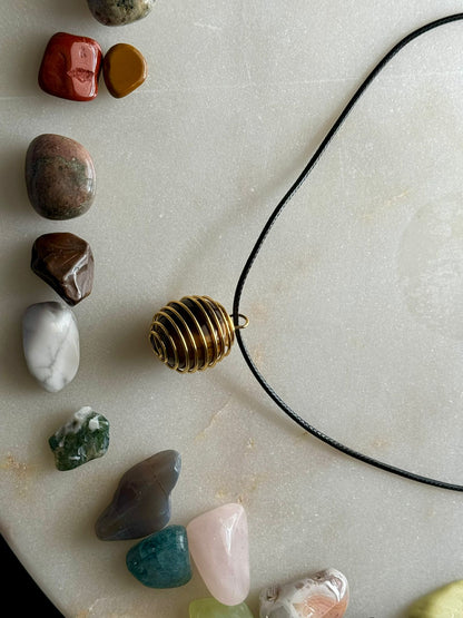 Tiger's Eye | Gold Spiral Bead Cage Necklace