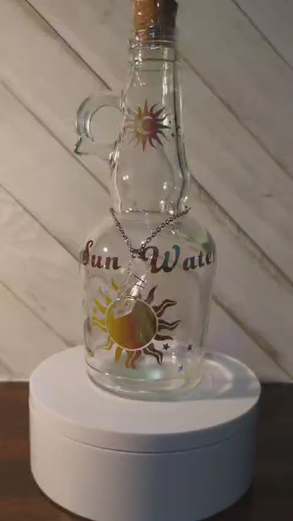 Sun Water Glass Bottle with Clear Quartz Charm