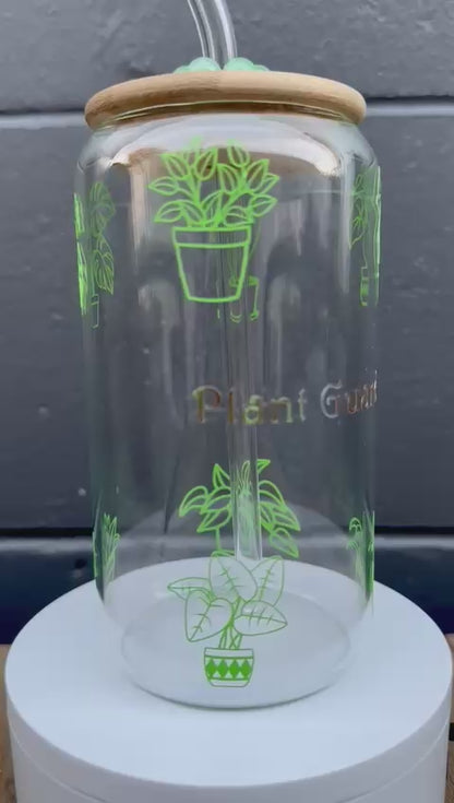 Plant Guardian Glass Cup with Bamboo Lid & Glass Straw